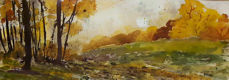 "Morning Meadow" 11x30 watercolour, mounted on panel ($492) NOW 393$