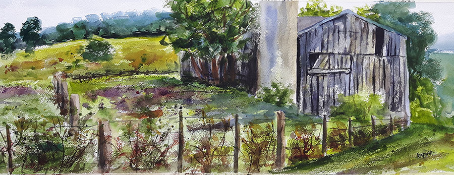 "The Old Barn" 11x30 watercolour, mounted on panel ($492) NOW 393$