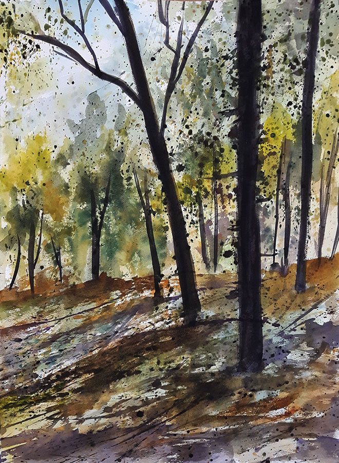 "Woodland Vale Triptych panel 3 of 3" 22x30 watercolour, mounted on panel