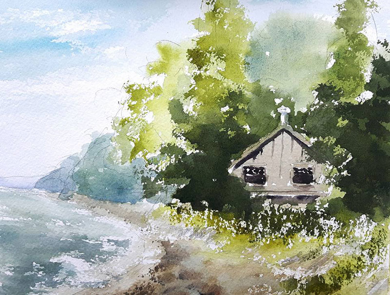"Beach house in Port Albert" 8x10 watercolour, unframed but with matte ($180) NOW 144$