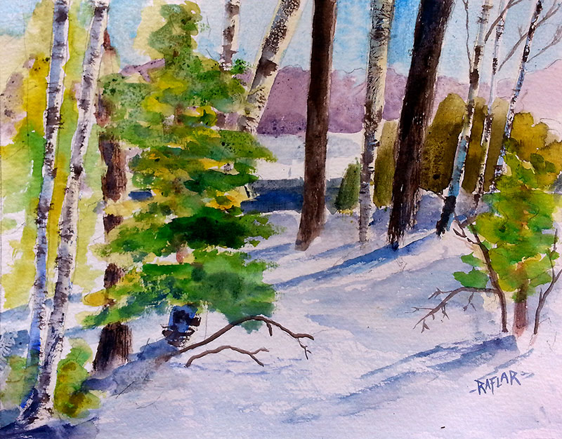 "Chill in the woods" 8x10 watercolour, unframed but with matte ($180) NOW 144$