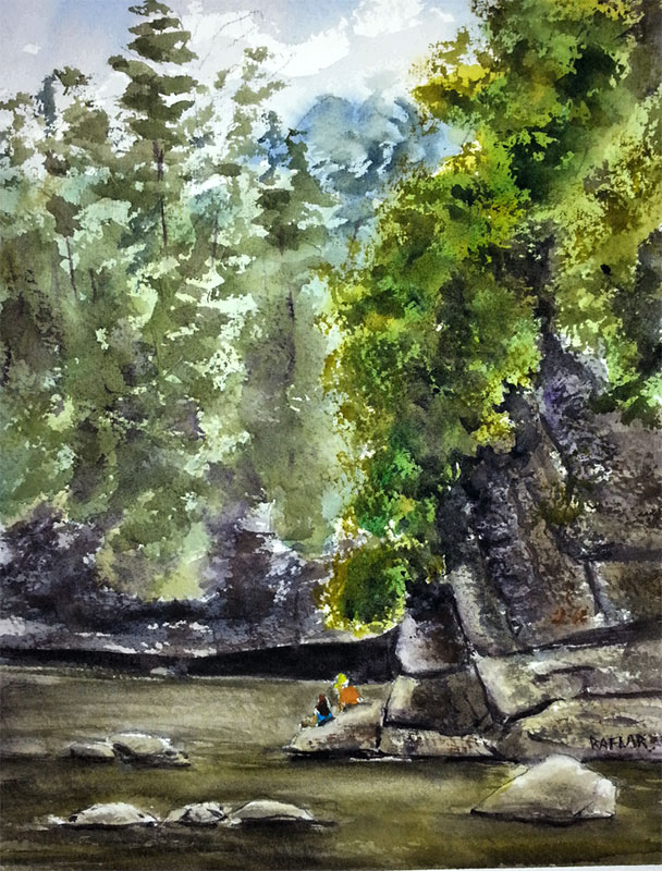 Ralf Wall (Raflar) "Elora Gorge" 8x10 watercolour, unframed but with matte ($180) NOW 144$