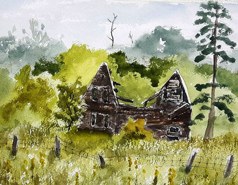 "Abandoned House" 8x10 watercolour, unframed but with matte ($180) NOW 144$