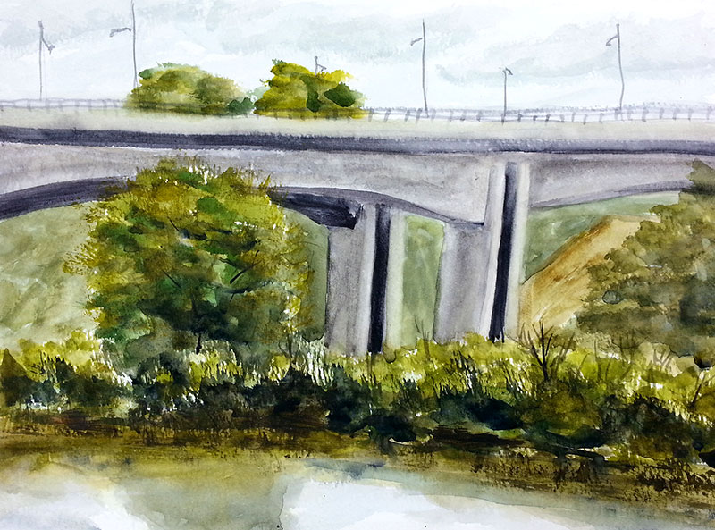 "Grand River at Fairway Bridge" 8x10 watercolour, unframed but with matte ($180) NOW 144$