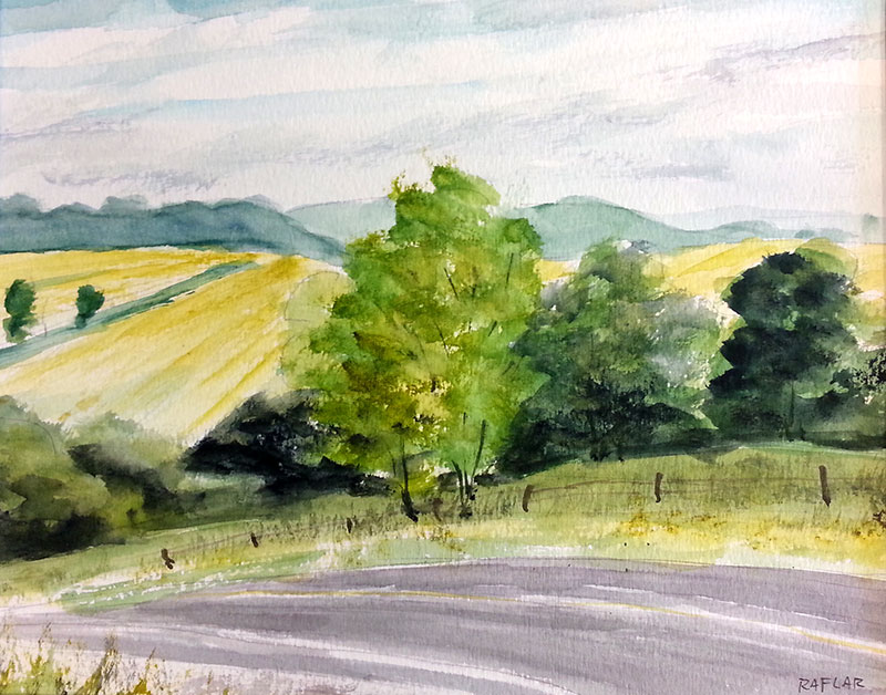 Ralf Wall (Raflar) "On the road to Londesborough" 8x10 watercolour, unframed but with matte