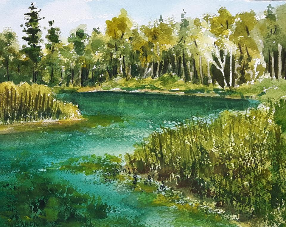"Quiet creek at The Pinery" 8x10 watercolour mounted on birch panel ($216) NOW 172$