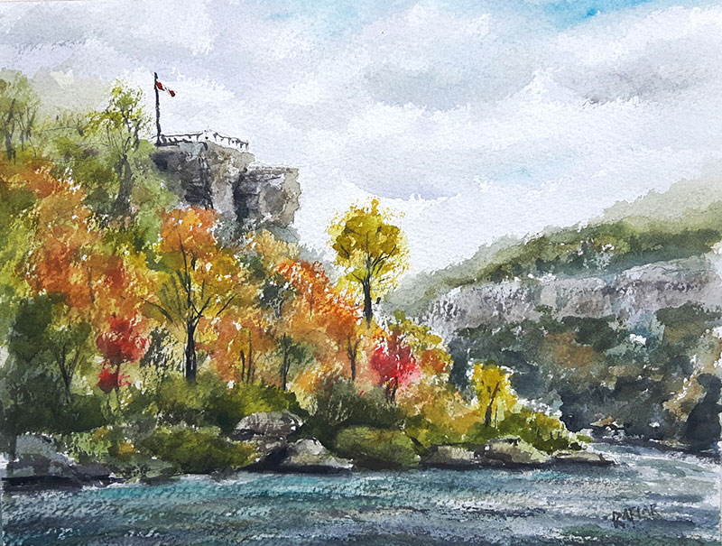 Ralf Wall (Raflar) "Thompsons Point Niagara River" 8x10 watercolour, unframed but with matte ($160)
