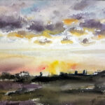 "Pilkington sunset" 8x10 watercolour mounted on birch panel ($216) NOW 172$